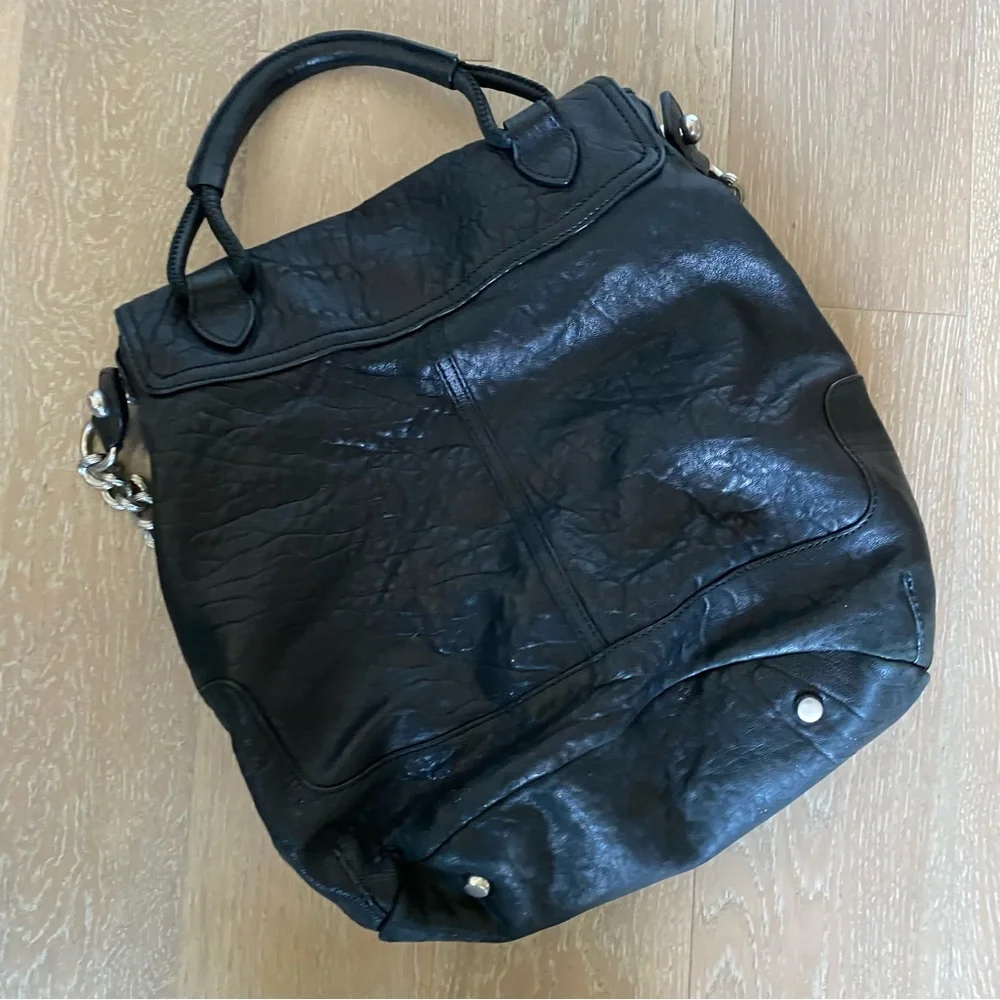 Olivia Harris Black lambskin Leather rocker rock star Hobo Satchel bag